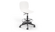 Aarhus Swivel Counter Stool by Quell Design in white positioned around a modern kitchen island with wooden countertops and pendant lighting. Featuring a smooth moulded polypropylene seat, adjustable gas-lift height, 360-degree swivel, integrated footrest ring, and sturdy five-star base, this Scandinavian-inspired stool blends ergonomic comfort with minimalist contemporary style for residential and commercial interiors.