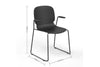 A black stackable armchair with dimensions indicated on a black background. The dimensions are width 610mm, depth 520mm, and height 830mm.
