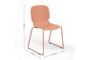 A coral Aarhus Bistro Glide Stackable with dimensions indicated on a black background. The dimensions are width 570mm, depth 520mm, and height 830mm.