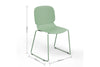 A morandi green Aarhus Bistro Glide Stackable with dimensions indicated on a black background. The dimensions are width 570mm, depth 520mm, and height 830mm.