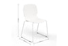 A white Aarhus Bistro Glide Stackable with dimensions indicated on a black background. The dimensions are width 570mm, depth 520mm, and height 830mm.