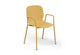 Aarhus Bistro Arm Chair by Quell Design – a modern Scandinavian-style chair in ginger with an ergonomic moulded polypropylene seat and integrated curved armrests. Supported by slim black powder-coated steel legs, this elegant and durable chair is ideal for collaborative offices, cafés, and contemporary dining spaces, blending comfort, functionality, and minimalist design.