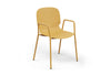 Aarhus Bistro Arm Chair by Quell Design – a modern Scandinavian-style chair in ginger with an ergonomic moulded polypropylene seat and integrated curved armrests. Supported by slim black powder-coated steel legs, this elegant and durable chair is ideal for collaborative offices, cafés, and contemporary dining spaces, blending comfort, functionality, and minimalist design.