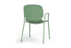 Aarhus Bistro Arm Chair by Quell Design – a modern Scandinavian-style chair in morandi green with an ergonomic moulded polypropylene seat and integrated curved armrests. Supported by slim black powder-coated steel legs, this elegant and durable chair is ideal for collaborative offices, cafés, and contemporary dining spaces, blending comfort, functionality, and minimalist design.
