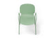Aarhus Bistro Arm Chair by Quell Design – a modern Scandinavian-style chair in morandi green with an ergonomic moulded polypropylene seat and integrated curved armrests. Supported by slim black powder-coated steel legs, this elegant and durable chair is ideal for collaborative offices, cafés, and contemporary dining spaces, blending comfort, functionality, and minimalist design.
