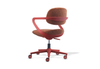 Kubo Contemporary Desk Chair in coral red shown on a white background, featuring a fabric-upholstered back and seat with moulded foam, a height-adjustable gas-lift mechanism and a durable nylon base with PU castors for smooth mobility in modern workspaces.