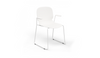 Aarhus Bistro Carver Stackable Chair by Quell Design – sculptural modern chair in white moulded polypropylene shell with integrated armrests and sleek electrostatic powder-coated steel frame. The ergonomic, contoured seat offers comfort while its stackable design makes it perfect for dynamic office, café or communal spaces.