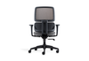 Støtte Flex Task Chair in grey with a midnight-blue frame shown on a white background, featuring a breathable Korean mesh back, moulded-foam fabric seat, midnight-blue 3D nylon armrests and a smooth synchro mechanism with multiple locking positions. Designed for ergonomic performance in modern offices, the chair includes a Class-4 Samhongsa gas lift, a durable black nylon base and black PU castors for stable, high-mobility seating.