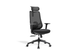 Aarhus Mesh High-Back Office Chair in black shown on a white background, featuring a breathable mesh backrest with built-in lumbar support, height-adjustable headrest, moulded-foam fabric seat with seat-slide function, and 3D adjustable armrests with PU pads. Designed for ergonomic workplace comfort, the chair includes a multi-locking synchro mechanism, smooth gas-lift height adjustment and a durable nylon base with black PU castors for reliable mobility in modern office settings.