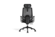 Aarhus Mesh High-Back Office Chair in black shown on a white background, featuring a breathable mesh backrest with built-in lumbar support, height-adjustable headrest, moulded-foam fabric seat with seat-slide function, and 3D adjustable armrests with PU pads. Designed for ergonomic workplace comfort, the chair includes a multi-locking synchro mechanism, smooth gas-lift height adjustment and a durable nylon base with black PU castors for reliable mobility in modern office settings.