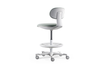 Toro Pivot Motion Barstool in grey/white shown on a white background, featuring a height-adjustable moulded-foam backrest upholstered in Gabriel Mozart fabric, a plastic seat shell with adjustable height and moulded-foam cushioning, and a Class-4 gas lift for smooth elevation. Designed for ergonomic comfort in modern workplaces, the barstool includes a sturdy nylon base, integrated foot ring and PU castors for stable, flexible mobility in contemporary bar-height and collaborative settings.