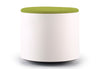 Ikon Rounded Comfort Stool in green shown on a clean white background, featuring a fabric seat, white rounded plastic shell and PP engineered plastic base. Modern ergonomic stool designed for contemporary offices, collaborative spaces and commercial interiors.