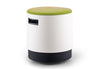 Ikon Rounded Comfort Stool in green shown on a clean white background, featuring a fabric seat, white rounded plastic shell and PP engineered plastic base. Modern ergonomic stool designed for contemporary offices, collaborative spaces and commercial interiors.