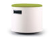 Ikon Rounded Comfort Stool in green shown on a clean white background, featuring a fabric seat, white rounded plastic shell and PP engineered plastic base. Modern ergonomic stool designed for contemporary offices, collaborative spaces and commercial interiors.