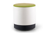 Ikon Rounded Comfort Stool in green shown on a clean white background, featuring a fabric seat, white rounded plastic shell and PP engineered plastic base. Modern ergonomic stool designed for contemporary offices, collaborative spaces and commercial interiors.