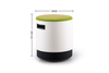 Ikon Rounded Comfort Stool in green on a white background next to its dimensions (Width 460mm × Height 400mm), featuring a fabric seat, white rounded plastic shell and PP engineered plastic base. Modern ergonomic stool designed for contemporary offices, collaborative spaces and commercial interiors.