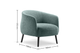 Keebu Compact 1-Seater Sofa in green on a white background next to its dimensions (Width 760mm × Depth 730mm × Height 670mm), featuring a moulded-foam seat and backrest with fabric upholstery and a modern compact silhouette. This contemporary single-seat sofa offers supportive comfort and space-efficient design ideal for commercial lounges, office breakout areas and modern living spaces.