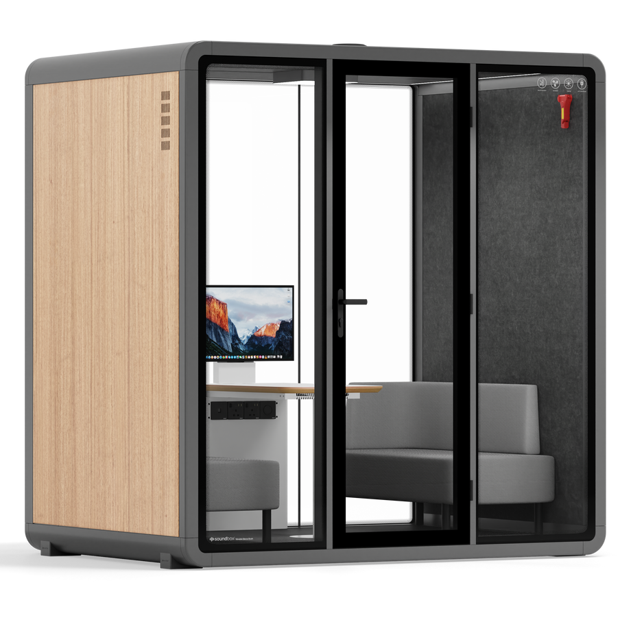 Quell+ - 4 Person Meeting BoothWooden / Dark Grey / Delux