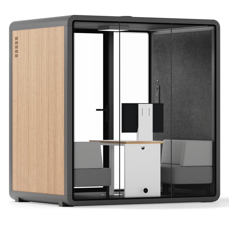 Quell+ - 4 Person Meeting BoothWooden / Dark Grey / Delux
