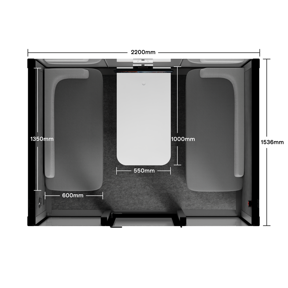 Quell+ - 4 Person Meeting BoothWooden / Dark Grey / Delux