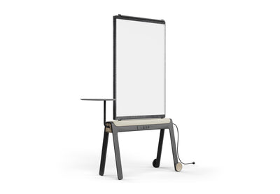 The LinForm Mobile Workstation Board shown on a white background. This modern mobile board features a large aluminium extrusion frame with cast alloy connectors and sleek 30x70mm legs for stability and style. It includes smooth PU wheels for quiet movement, a Gabriel fabric-upholstered cushion for comfort and a built-in multifunctional socket for seamless connectivity, creating a refined and adaptable solution for collaborative workspaces.