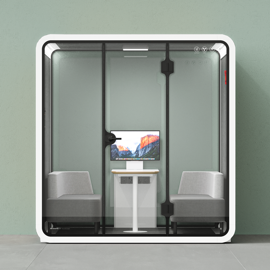 Quell - 4 Person Meeting BoothWhite / Dark Grey / Delux