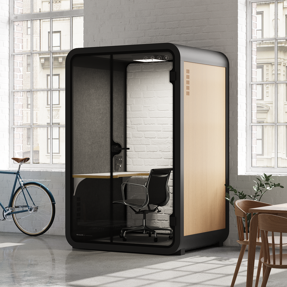 Office Phone Booth Quell - 2 PersonWooden / Dark Gray / Work Station + Designer Office Chair