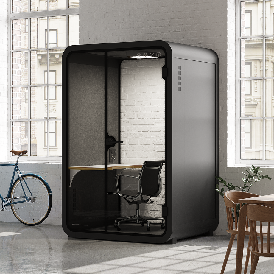 Office Phone Booth Quell - 2 PersonCharcoal / Dark Gray / Work Station + Designer Office Chair