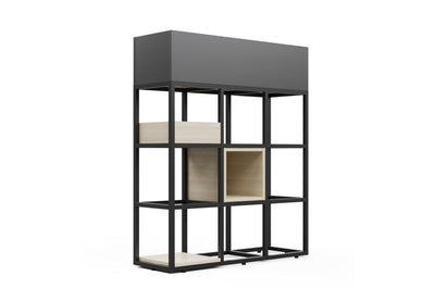 Maxi Office Biophilia Planter in black on a white background, featuring E0-grade MFC construction and a powder-coated steel frame; modern office planter with architectural lines designed for durable storage, workspace organisation and biophilic enhancement in contemporary commercial interiors.