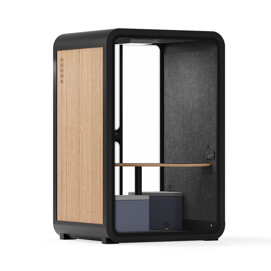 Office Phone Booth Quell - 2 PersonWooden / Dark Gray / Meeting Room + Table + Corner Stool
