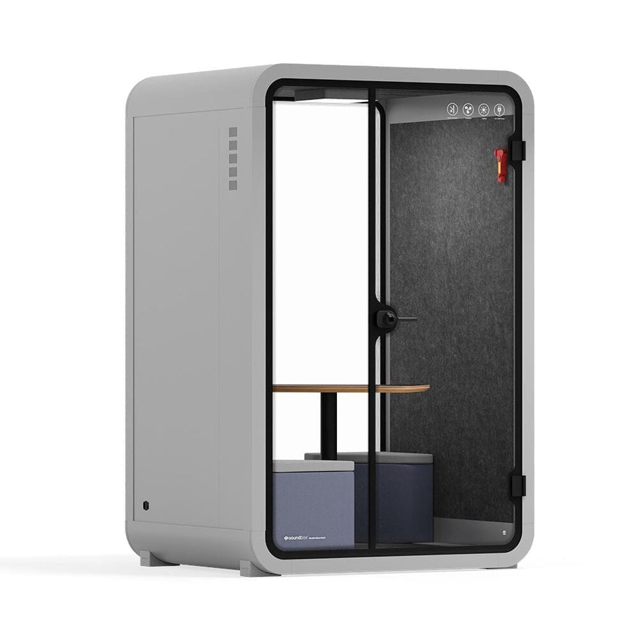 Office Phone Booth Quell - 2 PersonLight Grey / Dark Gray / Meeting Room + Table + Corner Stool