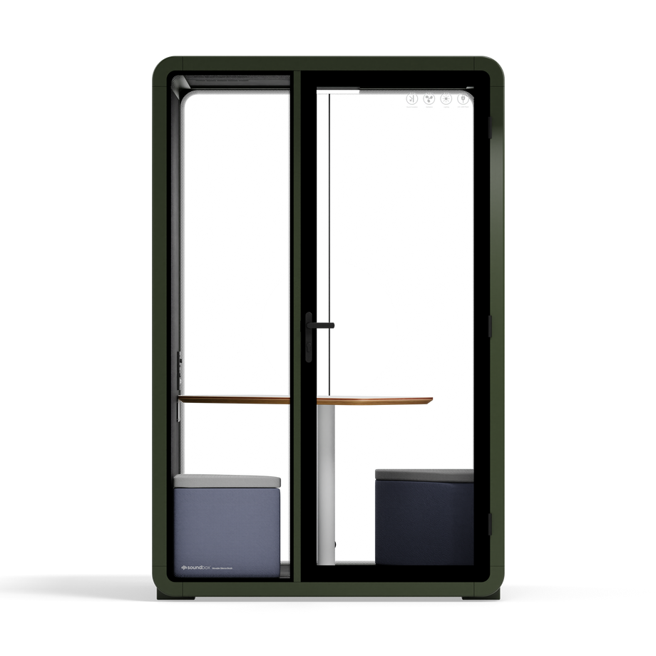Quell+ - 2 Person PodDark Green / Dark Gray / Meeting Room + Table + Corner Stool