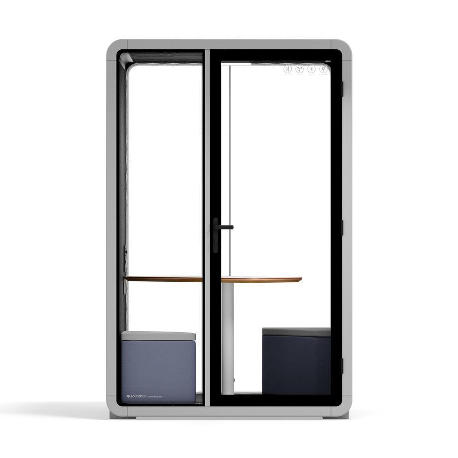 Quell+ - 2 Person PodLight Grey / Dark Gray / Meeting Room + Table + Corner Stool