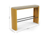 The Palma Long Counter Bench shown on a white background. This contemporary counter-height bench features a strong welded steel frame wrapped in high-resilience moulded foam and upholstered in durable linen fabric. Designed for ergonomic comfort and lasting style, it suits bar-height tables and collaborative or hospitality spaces with a refined modern aesthetic.