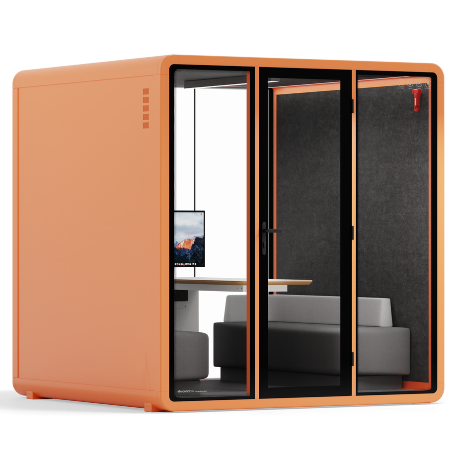 Quell+ - 6 Person Meeting BoothOrange / Dark Grey / Furniture Set 1