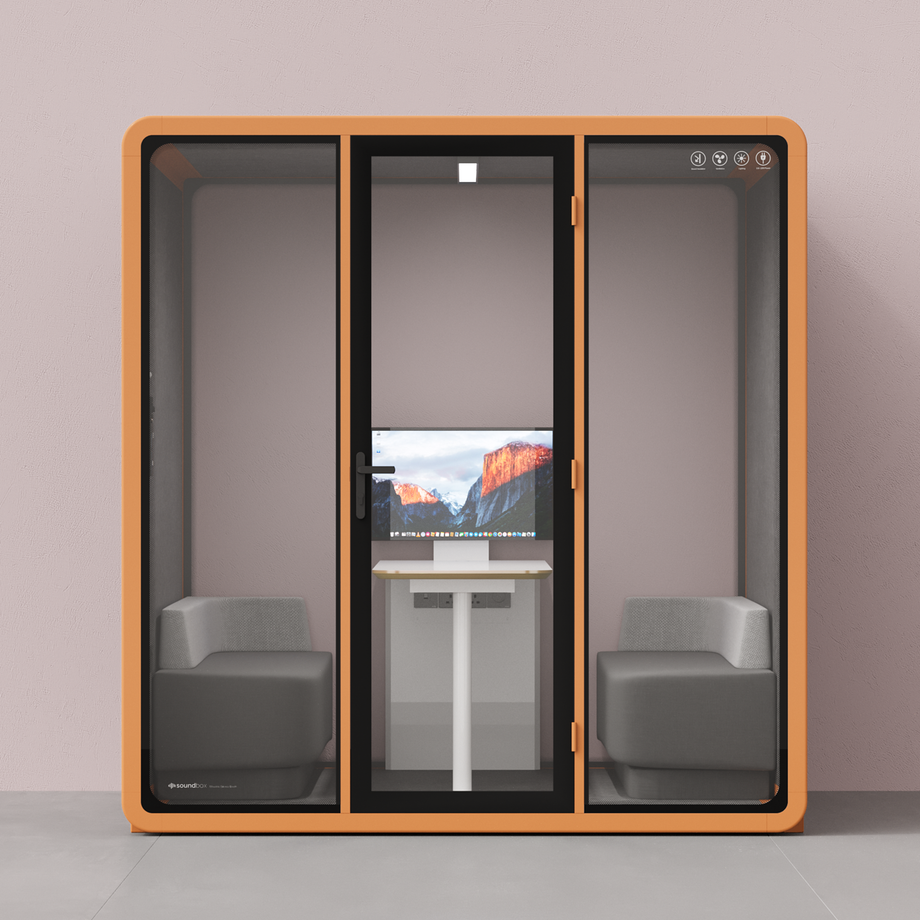 Quell+ - 6 Person Meeting BoothOrange / Dark Grey / Furniture Set 1