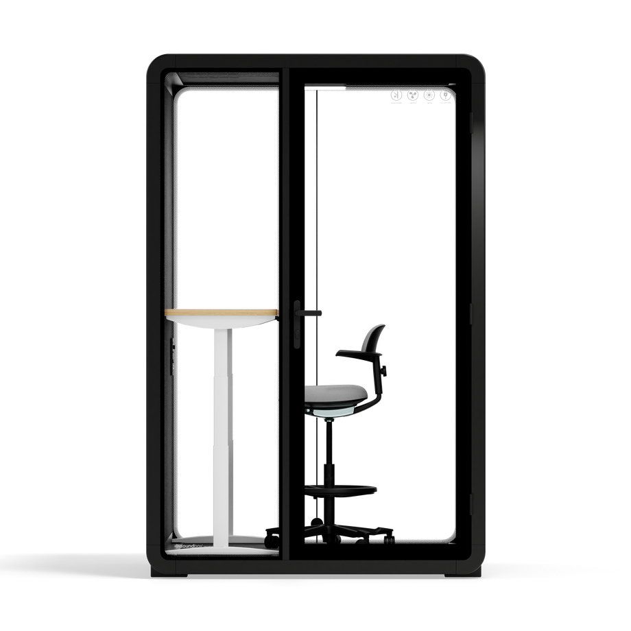 Quell+ - 2 Person PodBlack / Dark Gray / Electric Adjustable Work Station + Stool