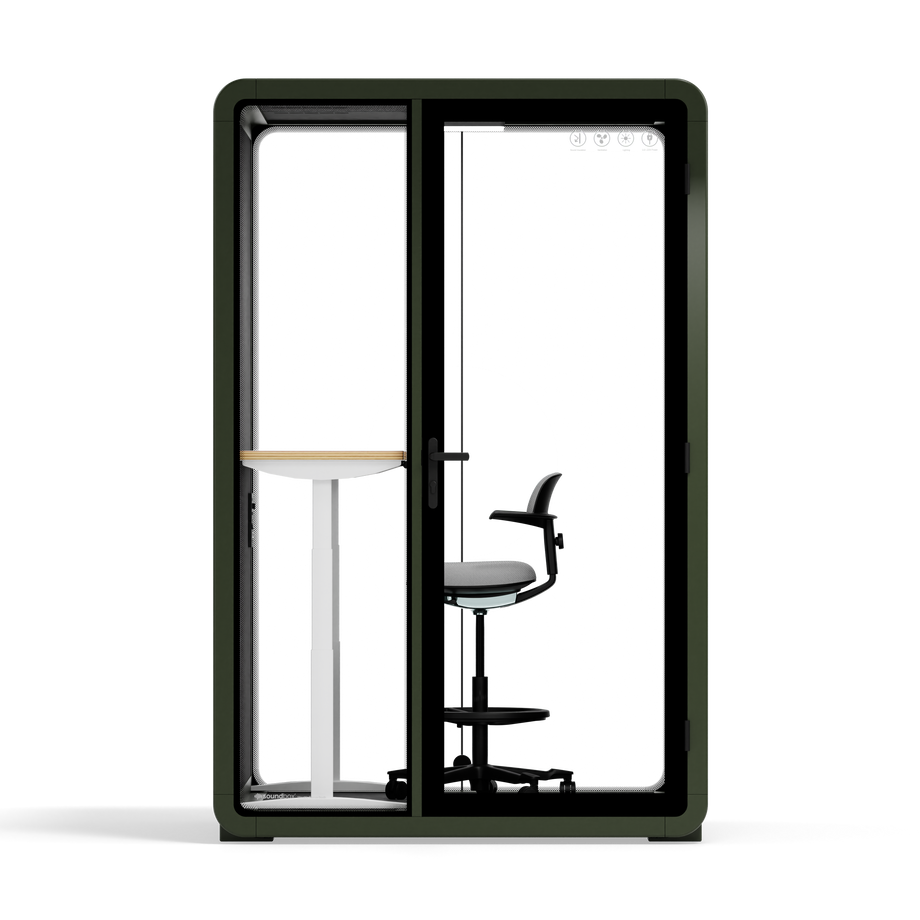 Quell+ - 2 Person PodDark Green / Dark Gray / Electric Adjustable Work Station + Stool