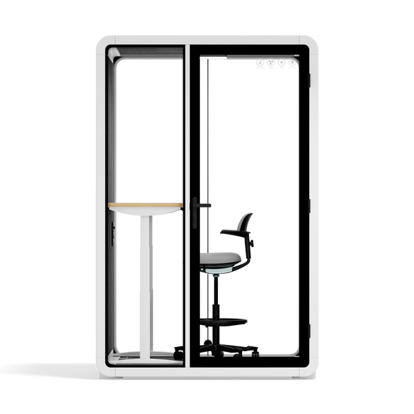Quell+ - 2 Person PodWhite / Dark Gray / Electric Adjustable Work Station + Stool