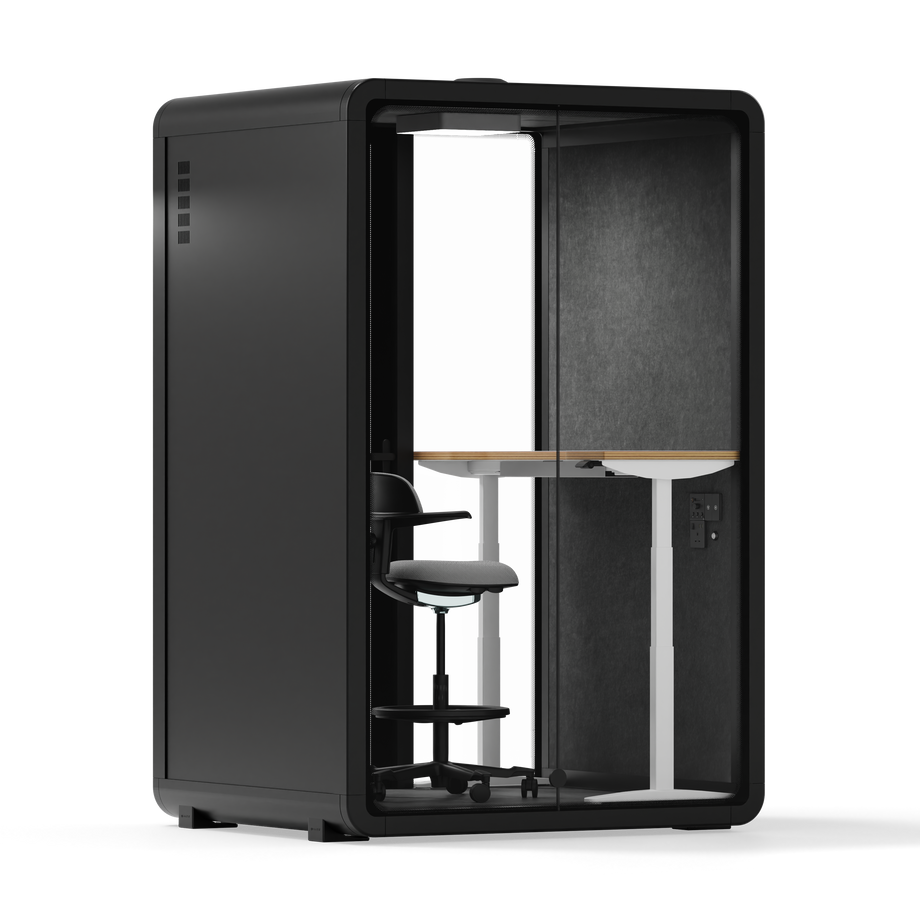 Quell+ - 2 Person PodBlack / Dark Gray / Electric Adjustable Work Station + Stool