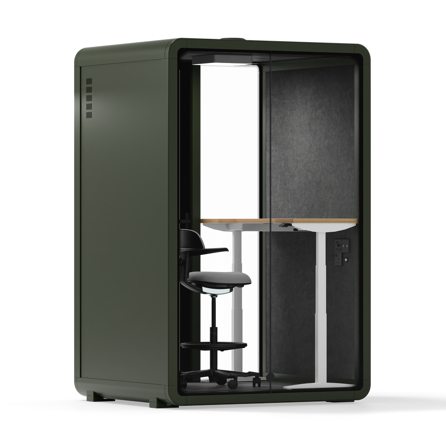 Quell+ - 2 Person PodDark Green / Dark Gray / Electric Adjustable Work Station + Stool