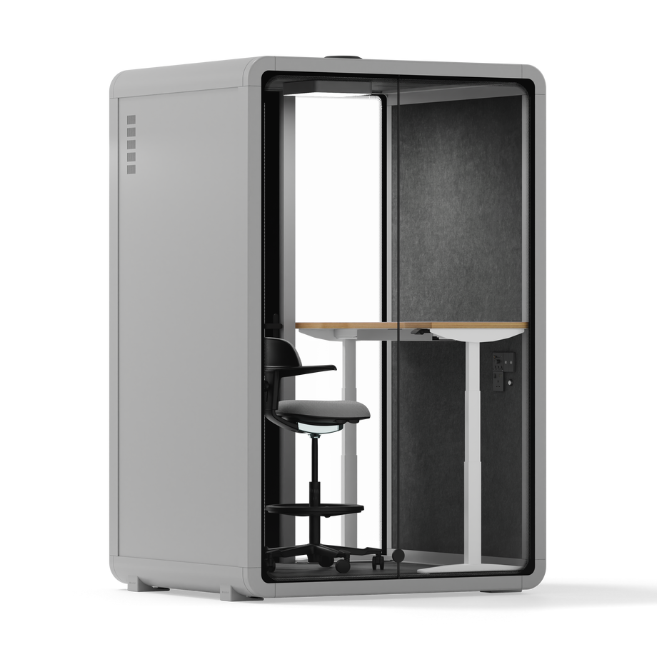 Quell+ - 2 Person PodLight Grey / Dark Gray / Electric Adjustable Work Station + Stool