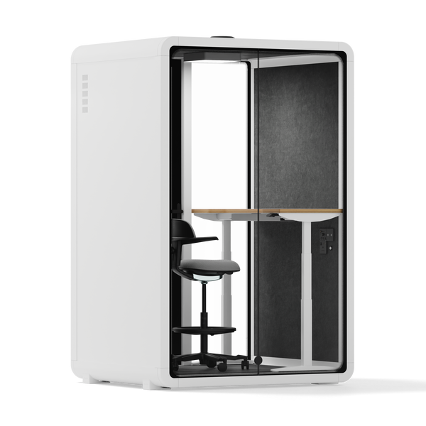 Quell+ - 2 Person PodWhite / Dark Gray / Electric Adjustable Work Station + Stool