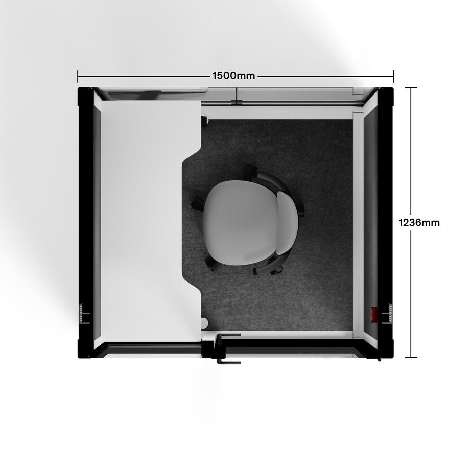 Quell+ - 2 Person PodWhite / Dark Gray / Electric Adjustable Work Station + Stool