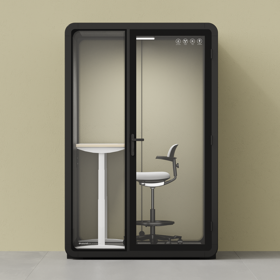 Quell+ - 2 Person PodBlack / Dark Gray / Electric Adjustable Work Station + Stool