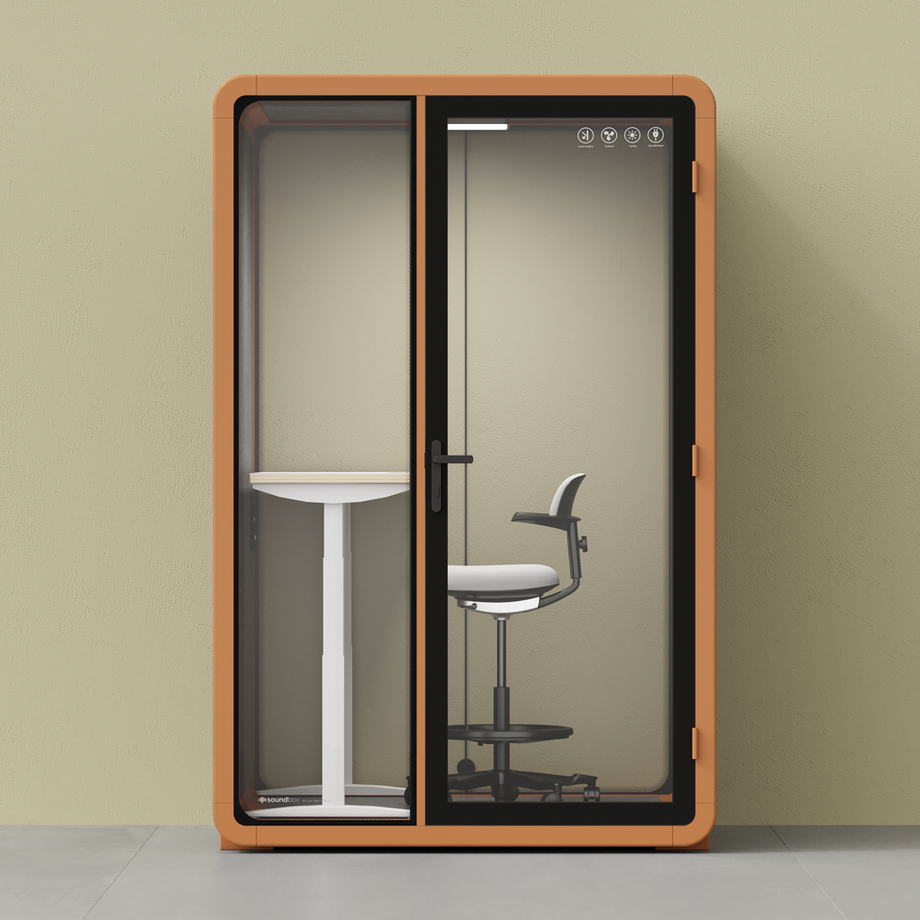 Quell+ - 2 Person PodOrange / Dark Gray / Electric Adjustable Work Station + Stool