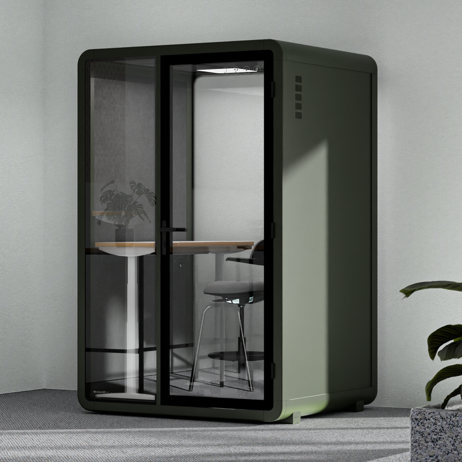 Quell+ - 2 Person PodDark Green / Dark Gray / Electric Adjustable Work Station + Stool