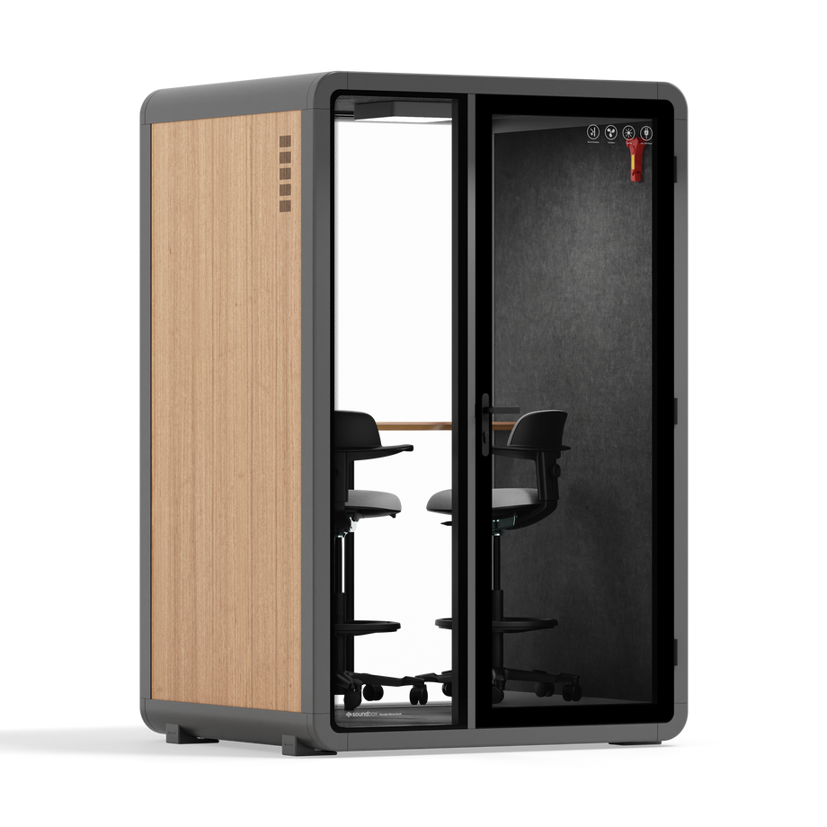 Quell+ - 2 Person PodWooden / Dark Gray / Dual Zoom Room + Device Shelf + 2 Barstools