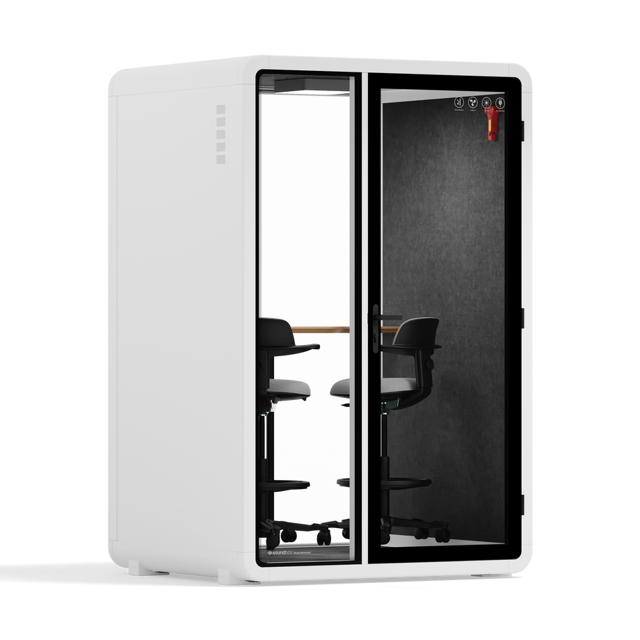 Quell+ - 2 Person PodWhite / Dark Gray / Dual Zoom Room + Device Shelf + 2 Barstools