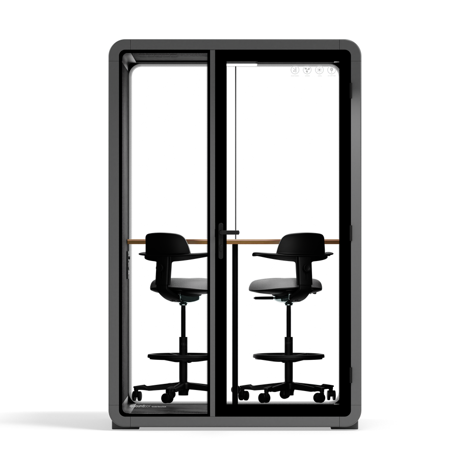 Quell+ - 2 Person PodWooden / Dark Gray / Dual Zoom Room + Device Shelf + 2 Barstools